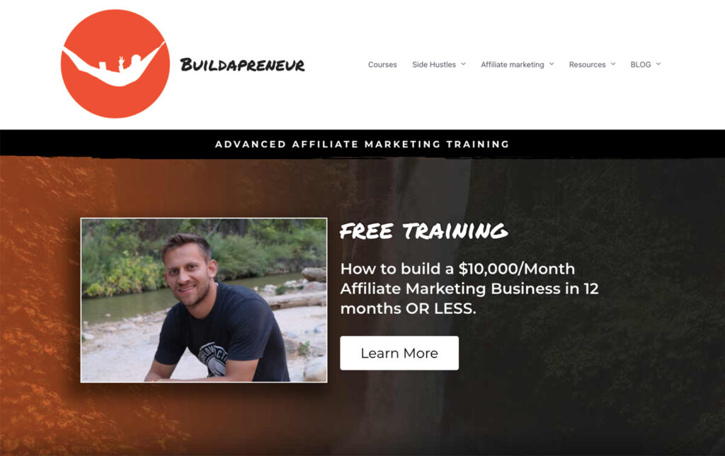 Buildapreneur homepage promoting affiliate marketing training
