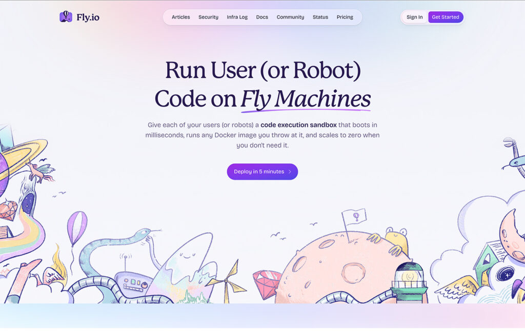 Fly.io homepage promoting edge deployments and server hosting close to users