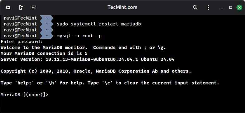 Restart MariaDB and Access the Database
