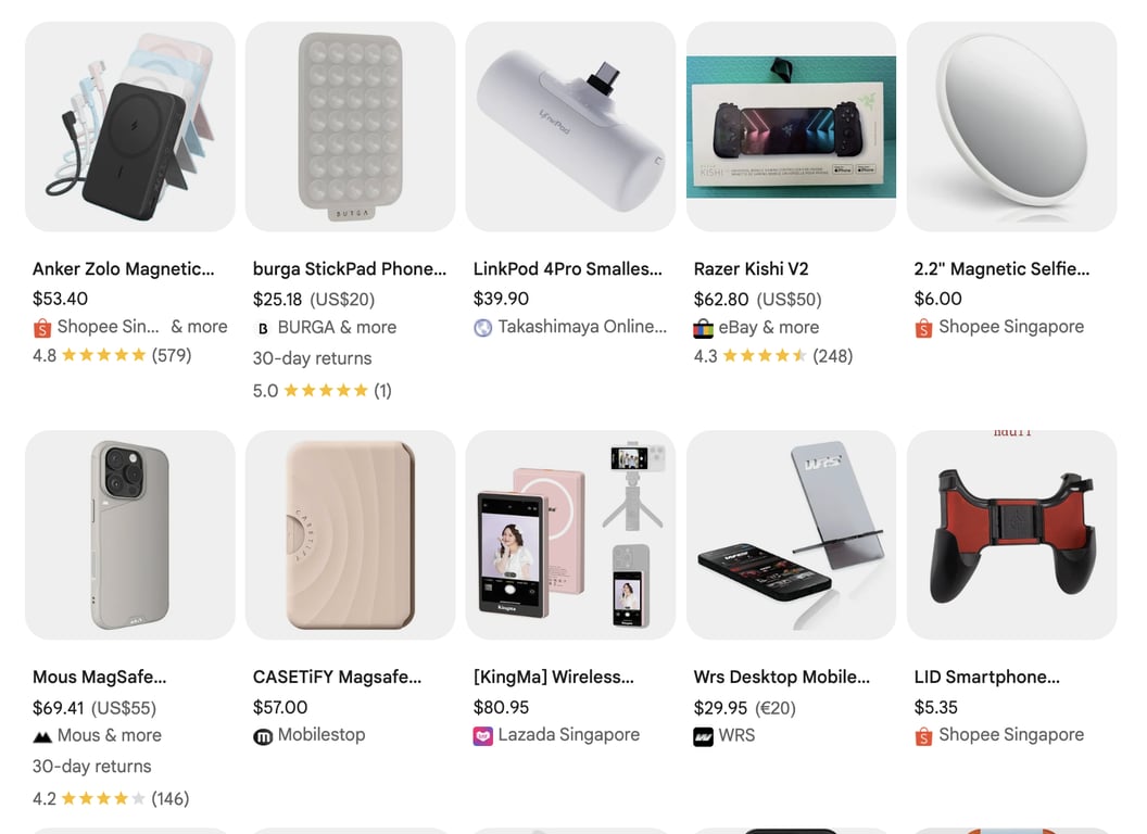 Phone accessories on Google Shopping