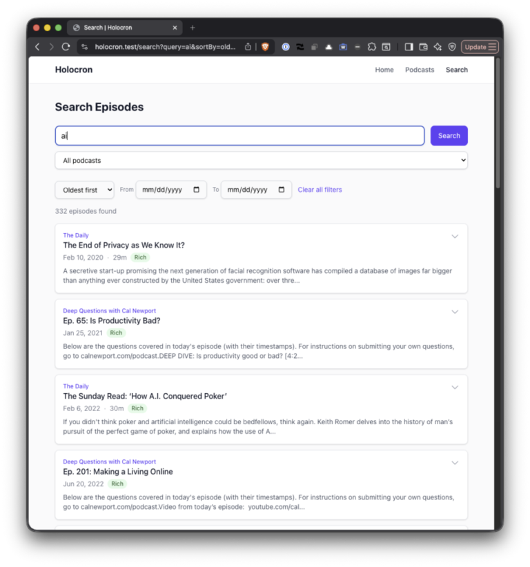 Holocron: A Searchable Podcast Archive