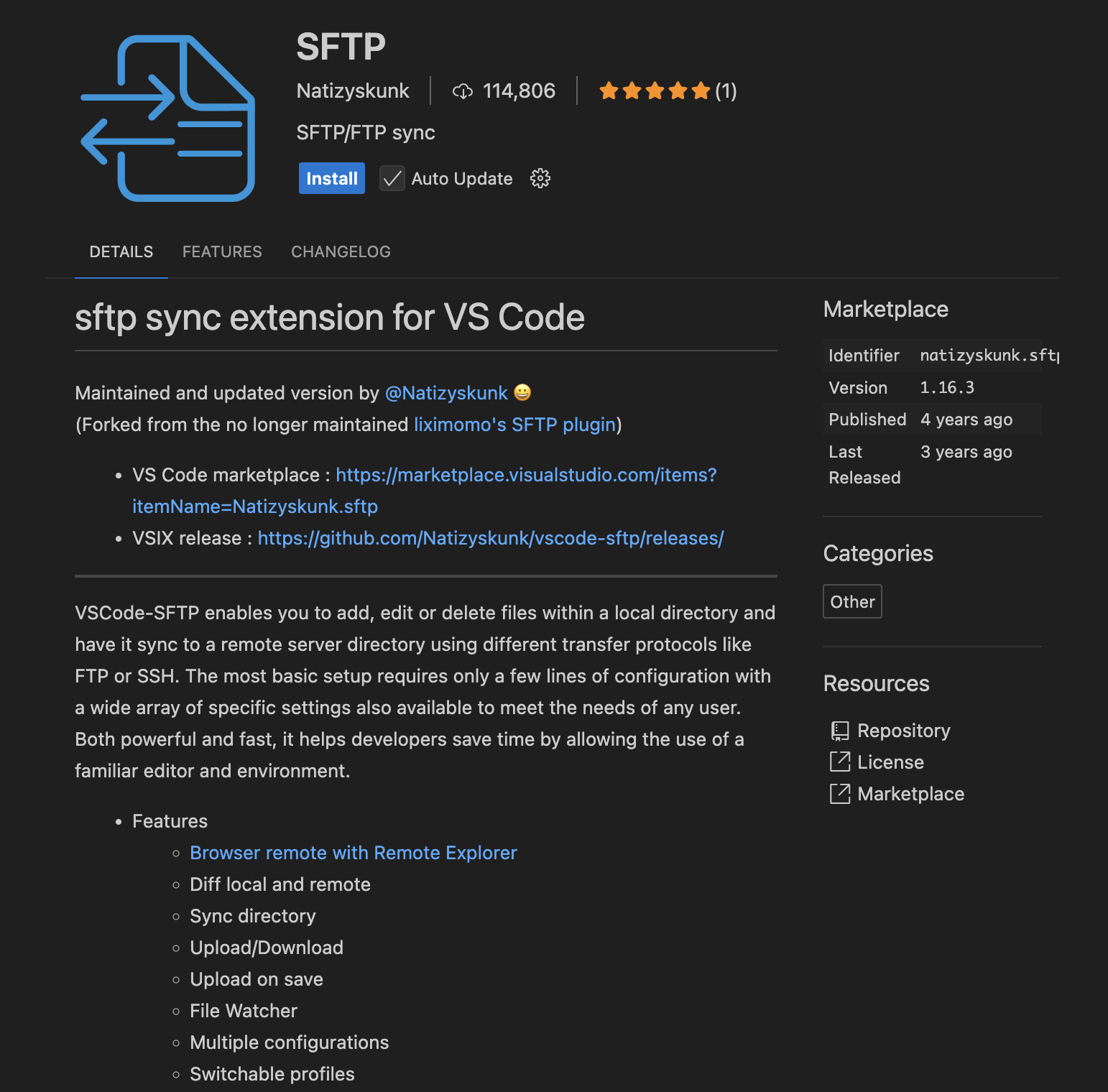 SFTP extension by Natizyskunk in the IDE extensions marketplace